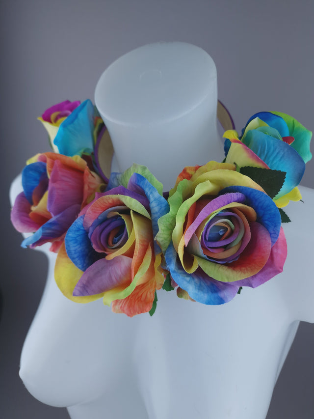 Pearls & Swine: Pride Rainbow Rose Flower Headdress & Neckpiece
