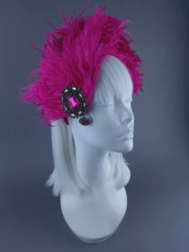 "Nomi" Pink Feather Headdress with Jewel