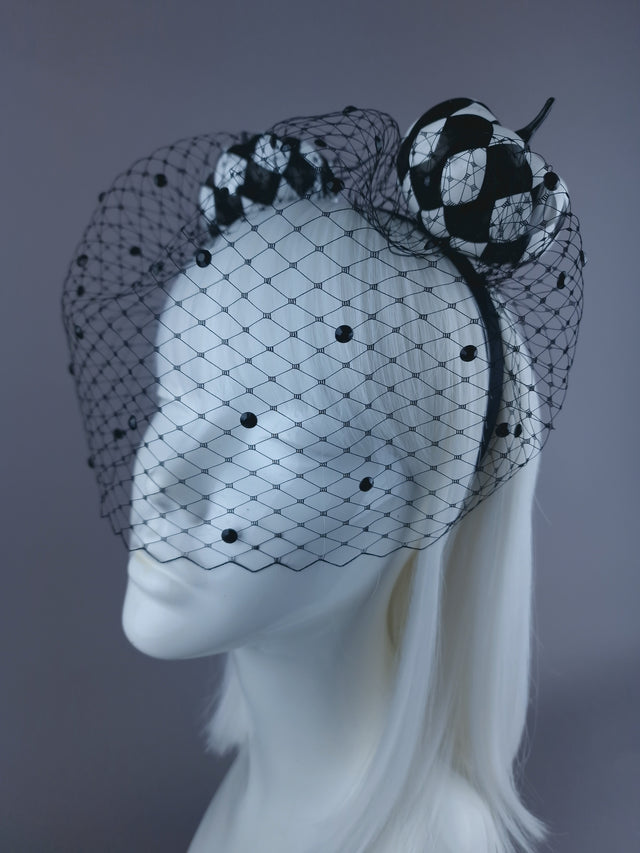 "Boo" Black & White Pumpkin Ear Veil Headdress