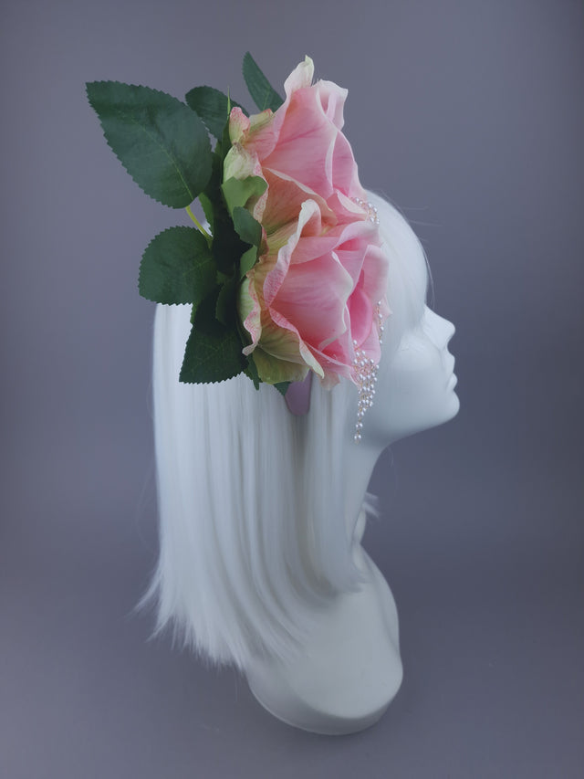 Pearls & Swine: Pink Rose & Pearl Flower Headdress "Fufu"