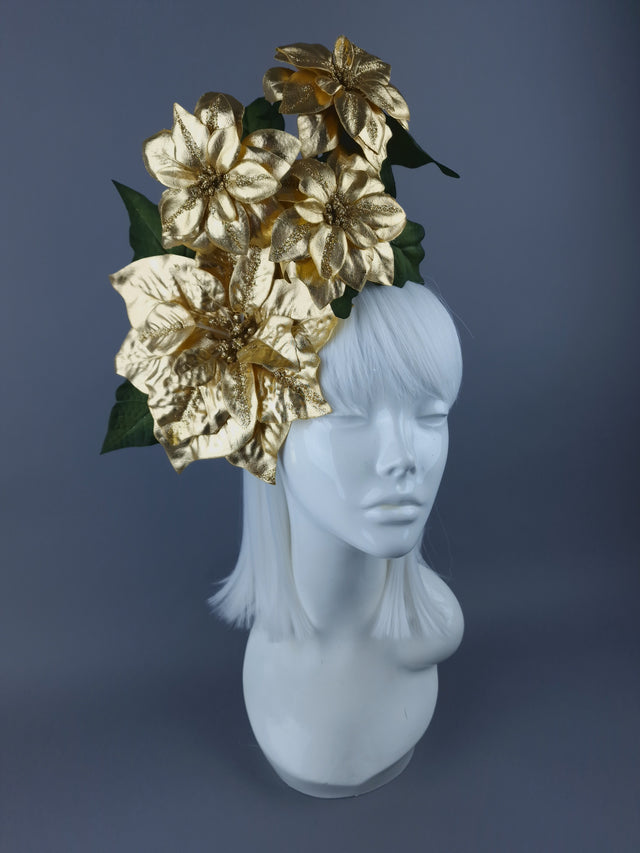 Metallic Gold Poinsettia Xmas Headdress