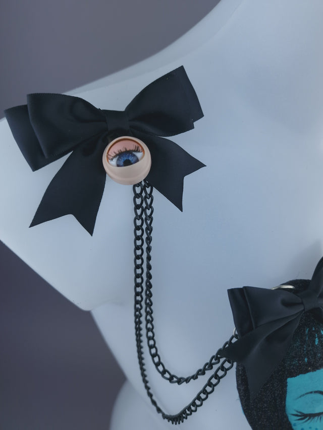 Blue Dollface & Blinking Eye Necklace Brooch Jewellery