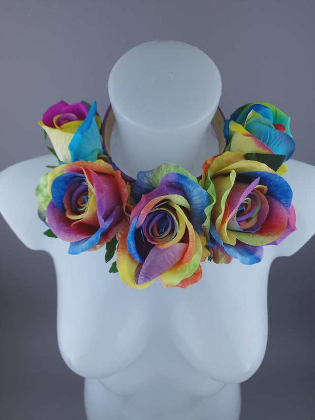 Pearls & Swine: Pride Rainbow Rose Flower Headdress & Neckpiece