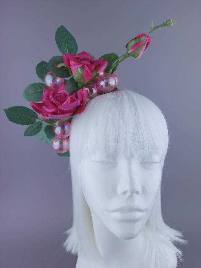 "Dianthe" Pink Flowers & Bubbles Headdress