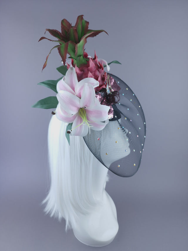"Tuti" Pink Pineapple Flower Veil Fascinator