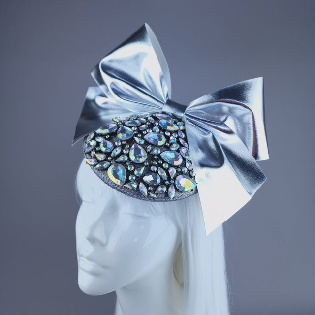 "Diella" Grey Jewel & Silver Bow Fascinator Hat