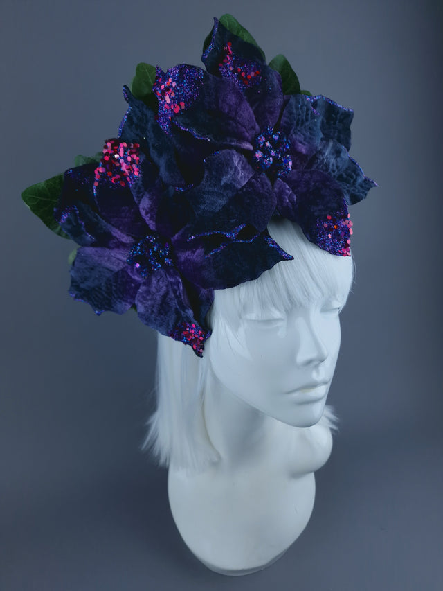 Purple Velvet Poinsettia Xmas Headdress