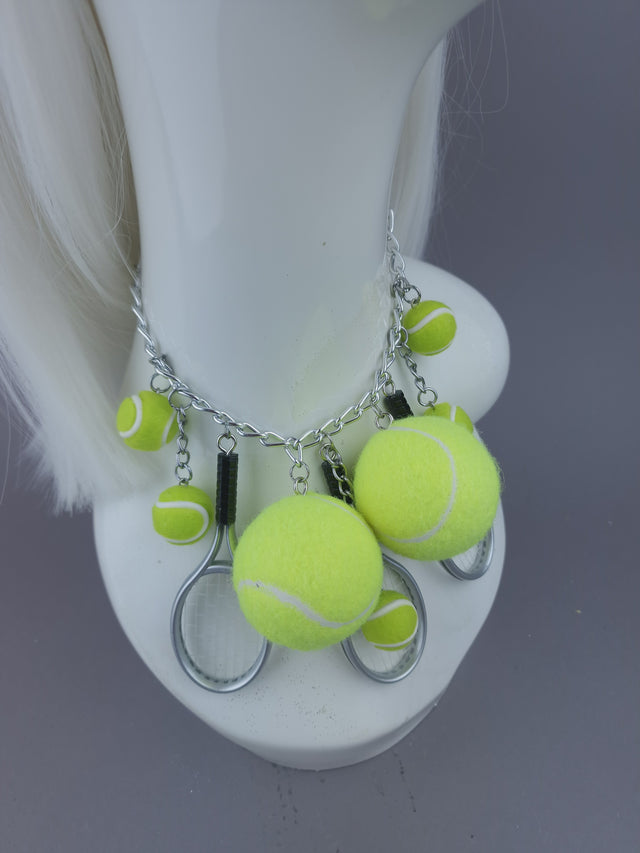 Pearls & Swine: Bespoke Commission Wimbledon Strawberries & Cream Hat with Tennis Ball & Racket Necklace
