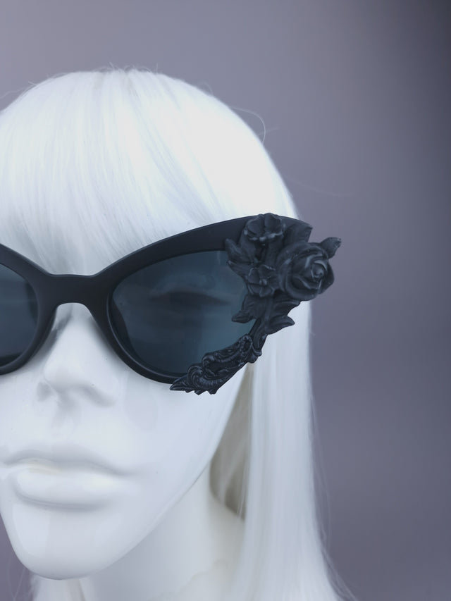 Pearls & Swine: Black Filigree & Rose Cat Eye Sunglasses "Rose Noire"