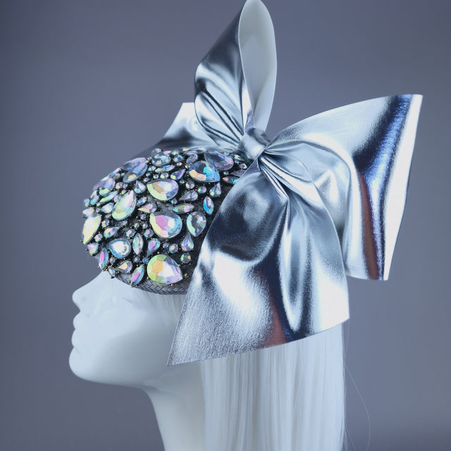 "Diella" Grey Jewel & Silver Bow Fascinator Hat