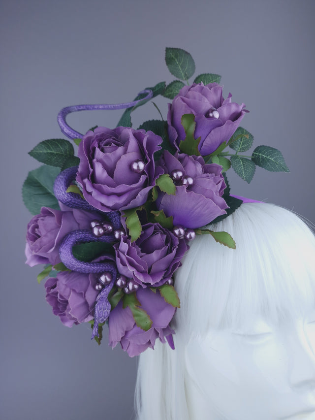 "Nairn" Purple Rose, Pearls & Snake Headdress