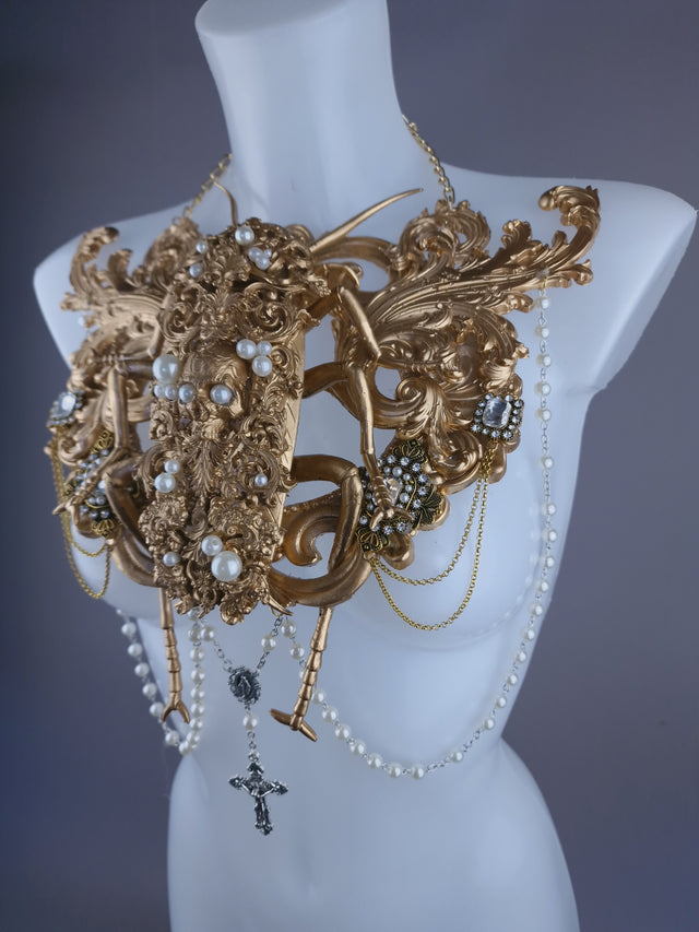 "Demonique" Gold Filigree Cockroach & Pearl Body Jewellery Harness