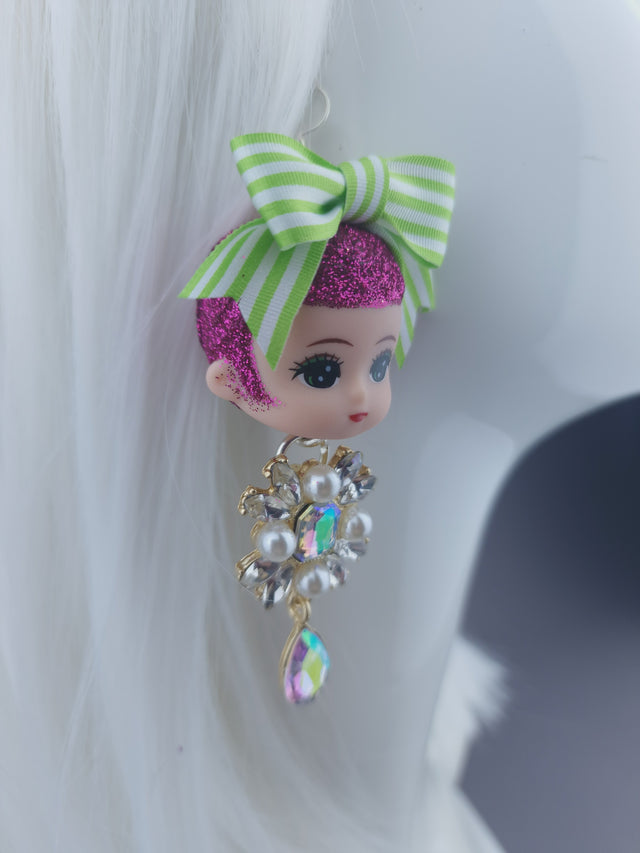 Doll Head, Bow & Jewel Earrings