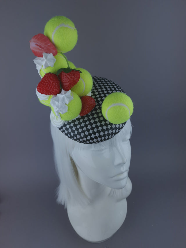 Pearls & Swine: Wimbledon Fascinator Tennis Balls Hat - Strawberries & Cream