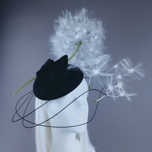 "Dandi-licious" Dandelion & Bow Black Fascinator Hat