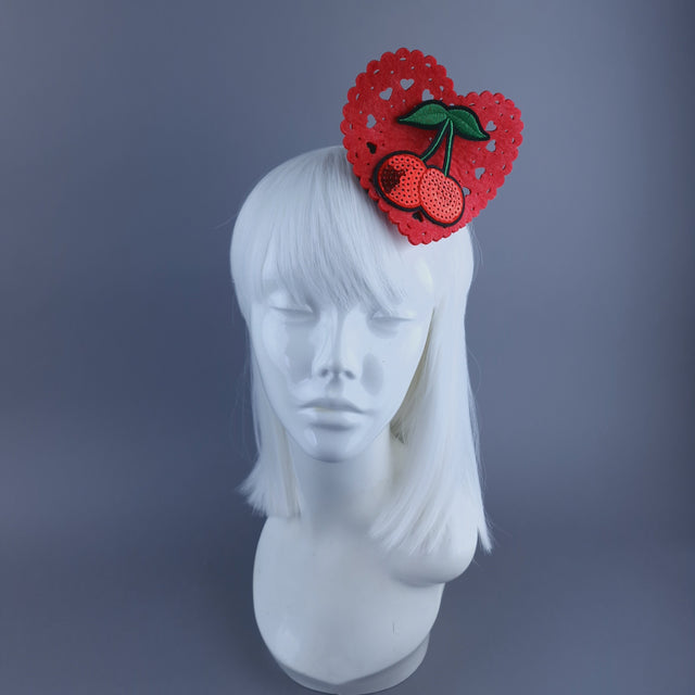 "Mimi" Heart & Cherry Mini Fascinator