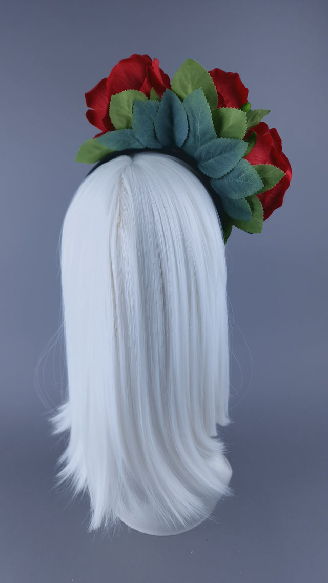 "Doris" Roses & Veil Headdress