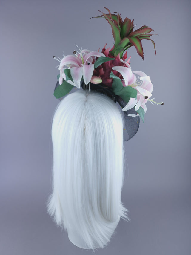 "Tuti" Pink Pineapple Flower Veil Fascinator
