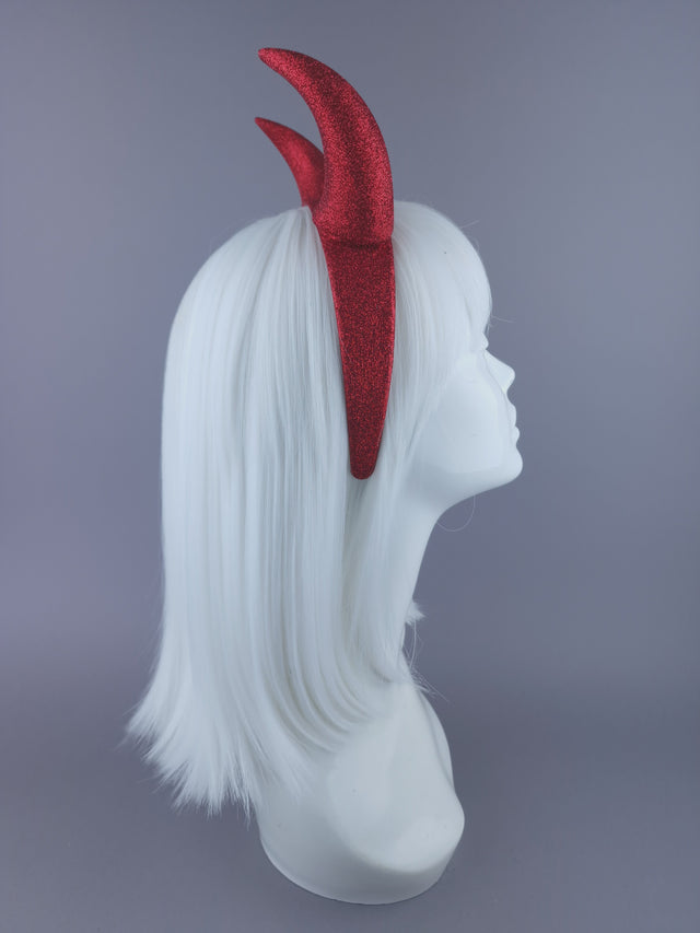 "Demonique" Large Red Glitter Devil Horn Headpiece