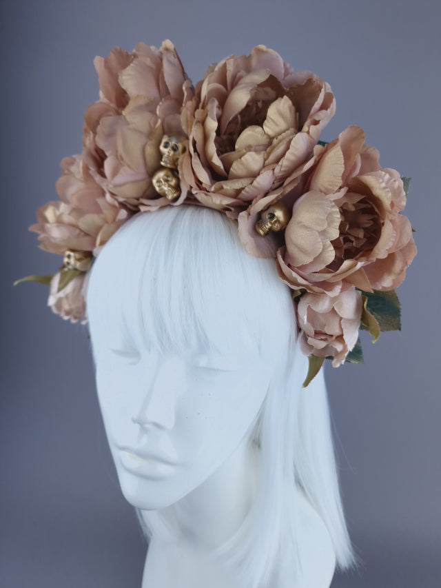 "Sunset" Dusky Pink/Gold Rose Flower Headdress & Skulls