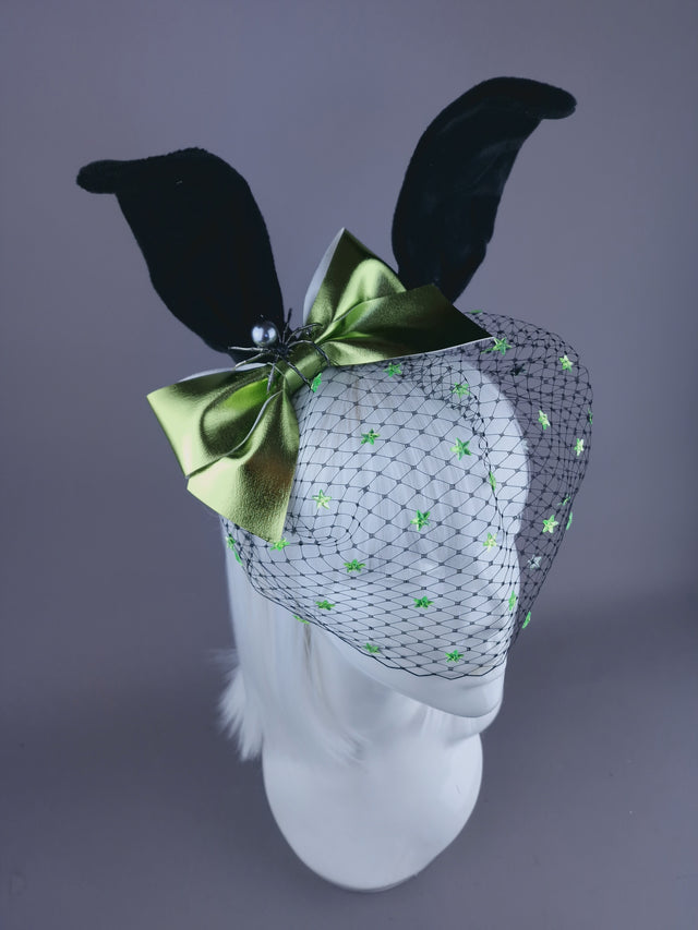 "Bad Bunny" Rabbit & Green Bow Veil Headdress