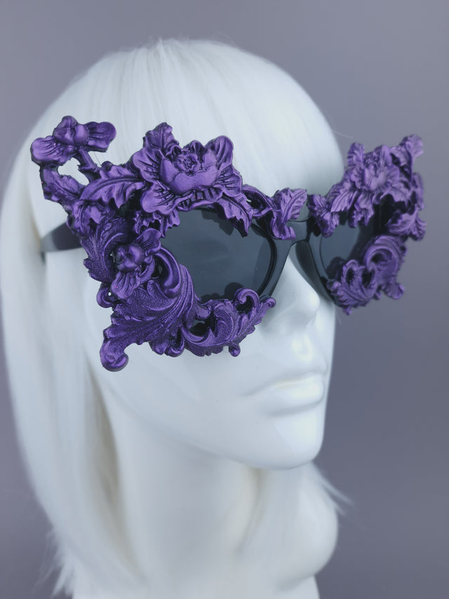 Pearls & Swine: Purple Filigree Cat Eye Sunglasses "Lamia"