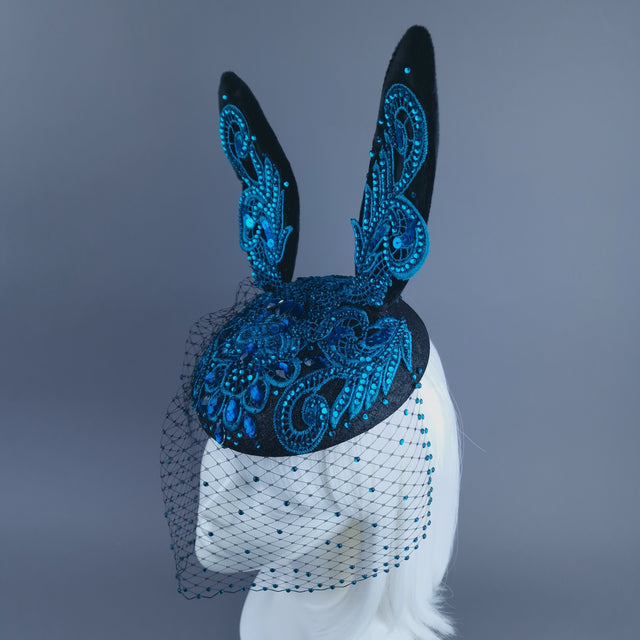 "Luhlaza" Blue Lace Bunny Rabbit Ear Fascinator Hat