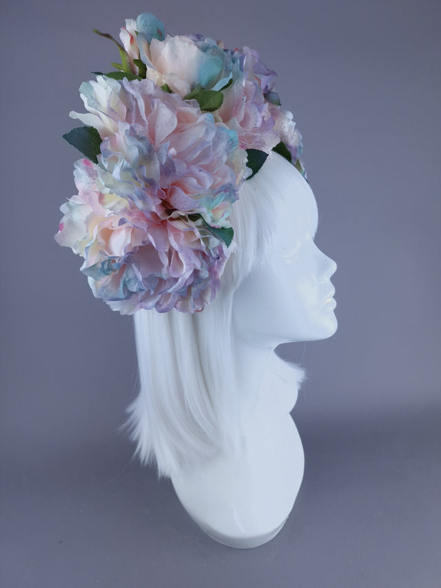 "Bonnie" Pastel Rose & Flower Headdress & Neckpiece