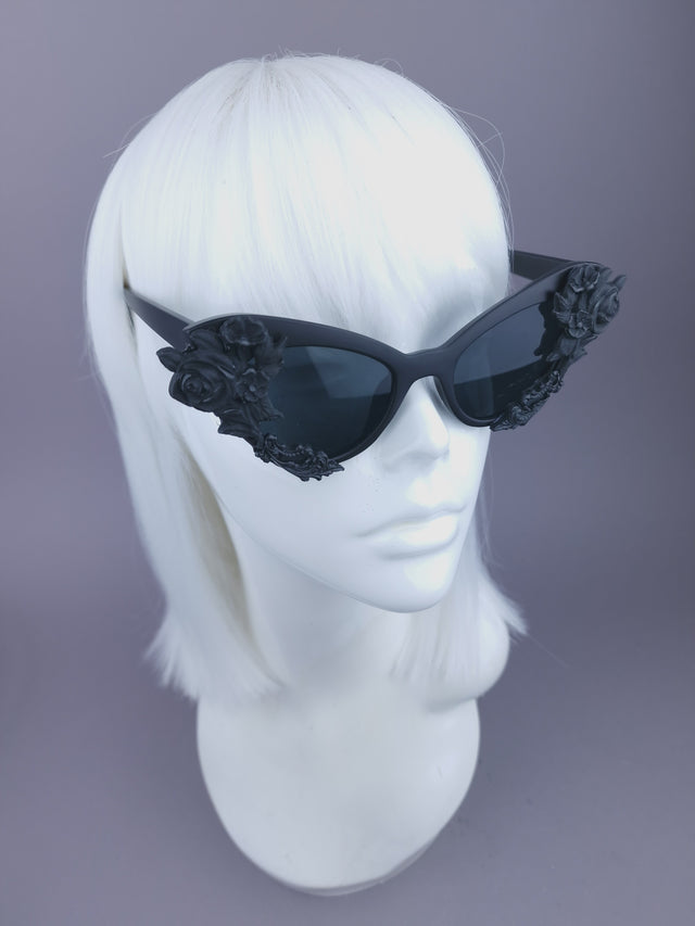 Pearls & Swine: Black Filigree & Rose Cat Eye Sunglasses "Rose Noire"
