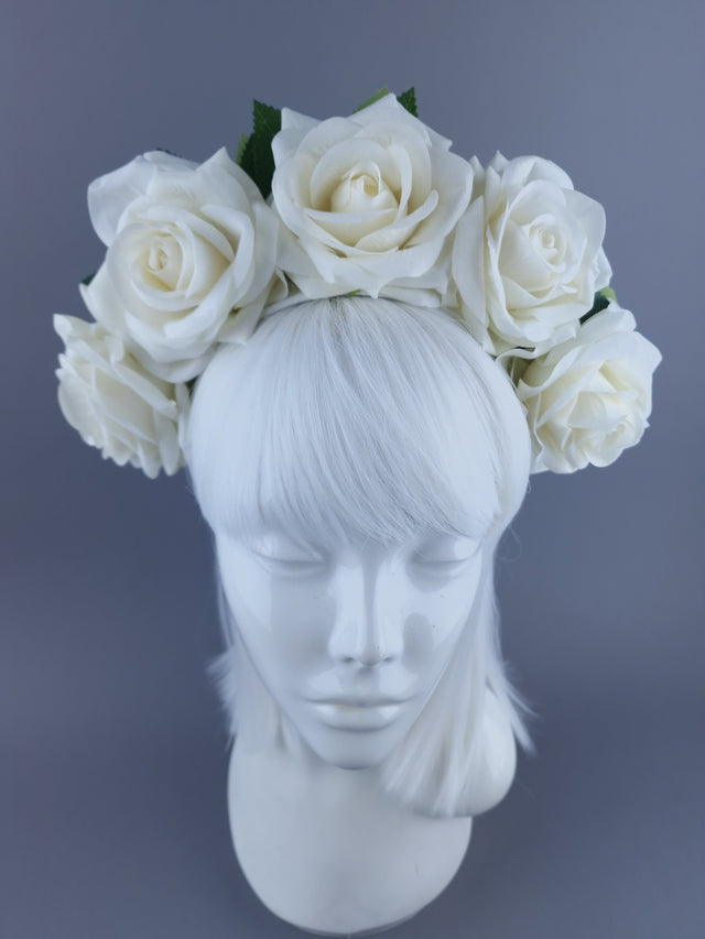 "Eva" Ivory Velvet Rose Flower Headdress & Neckpiece