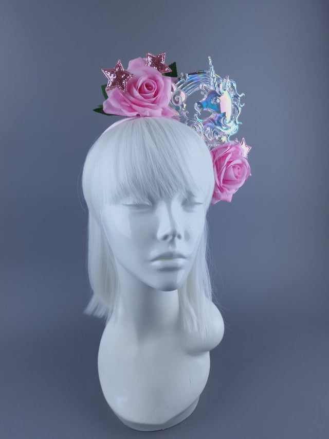 "Star Dust" Velvet Pink Rose, Stars & Unicorn Headdress