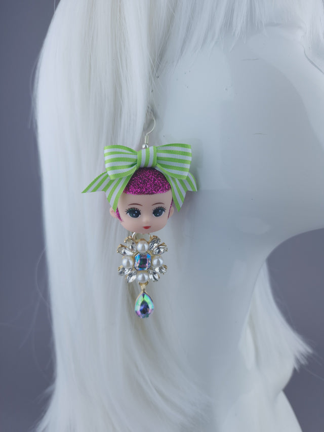Doll Head, Bow & Jewel Earrings