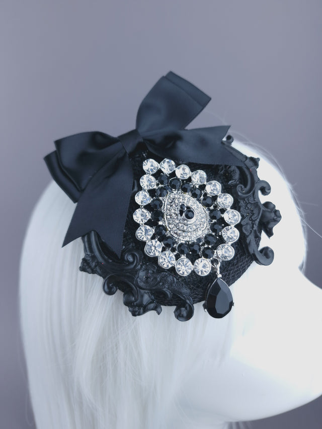 Black Jewel, Filigree & Bow Mini Fascinator