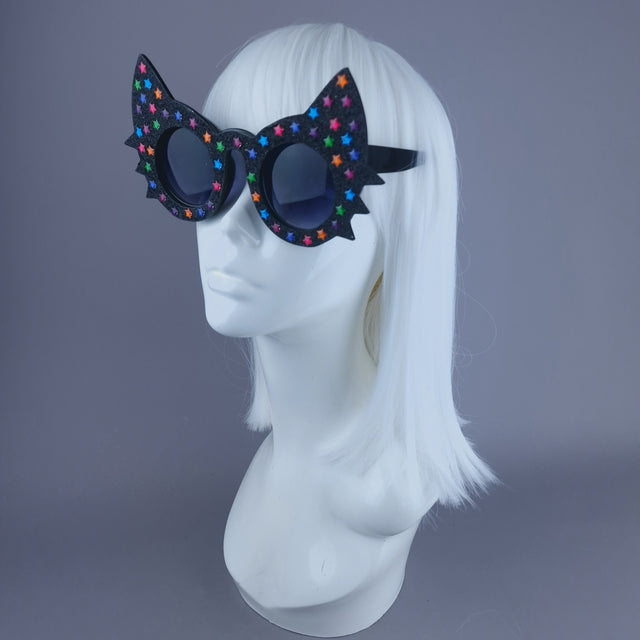 "Meowzer" Black Glitter Star Cat Sunglasses