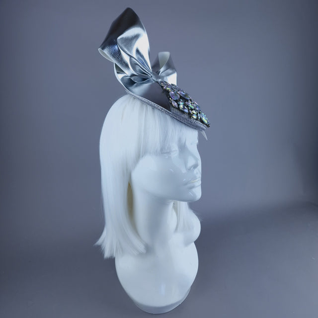 "Diella" Grey Jewel & Silver Bow Fascinator Hat