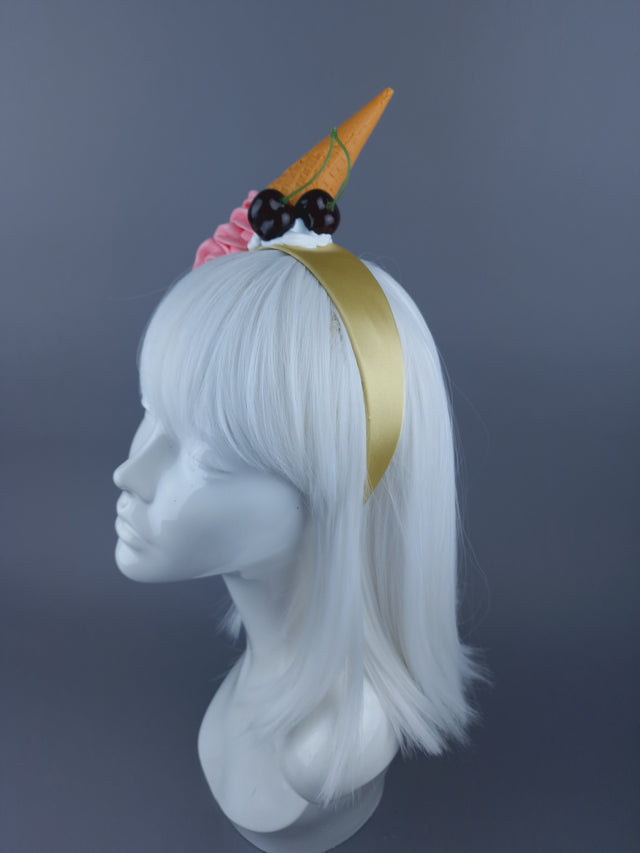 Pink Dropped Ice-cream & Cherries Headband