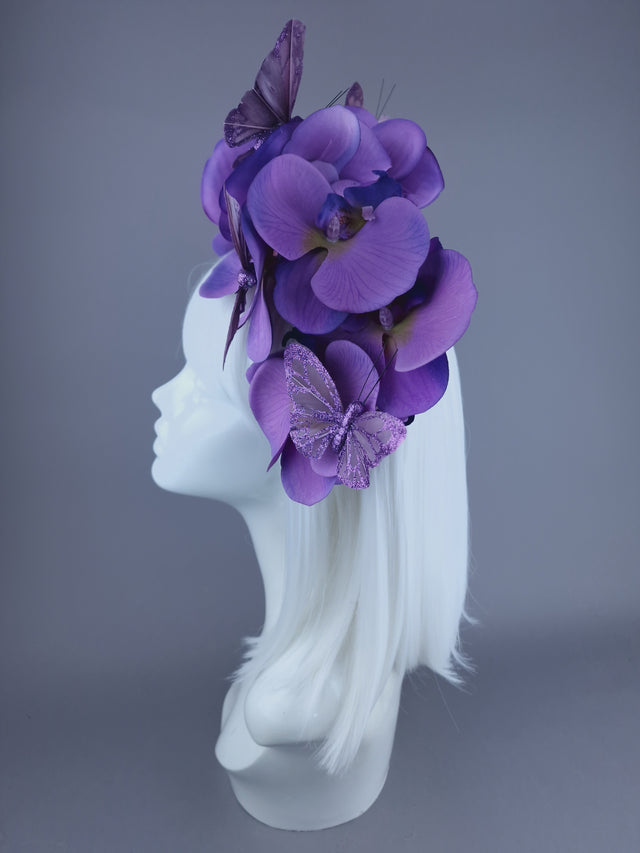 "Badriyah" Purple Orchid & Butterfly Headdress