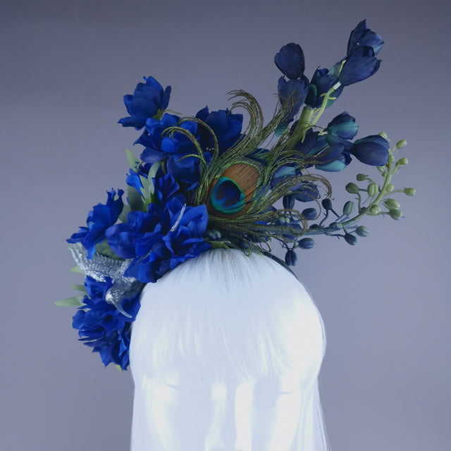 "Azraq" Blue Flower & Hummingbird Headdress