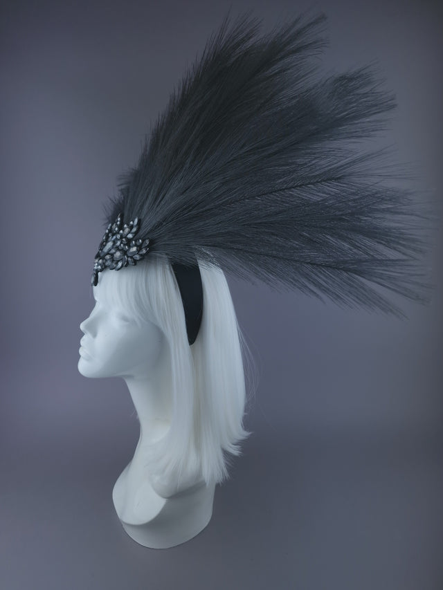 "Sassi" Grey Showgirl Jewel Headdress