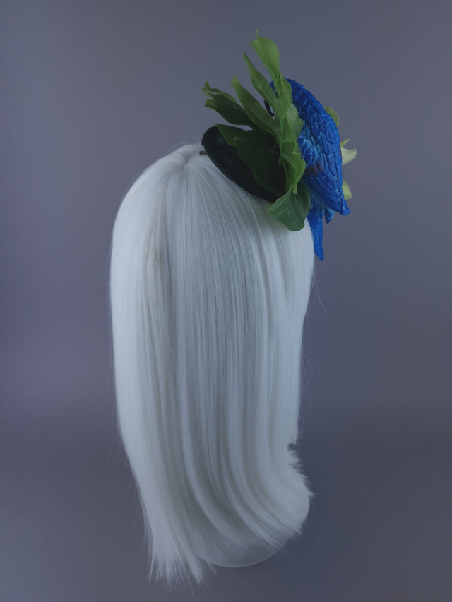 "Tropic" Blue Parrot & Orchid Mini Fascinator