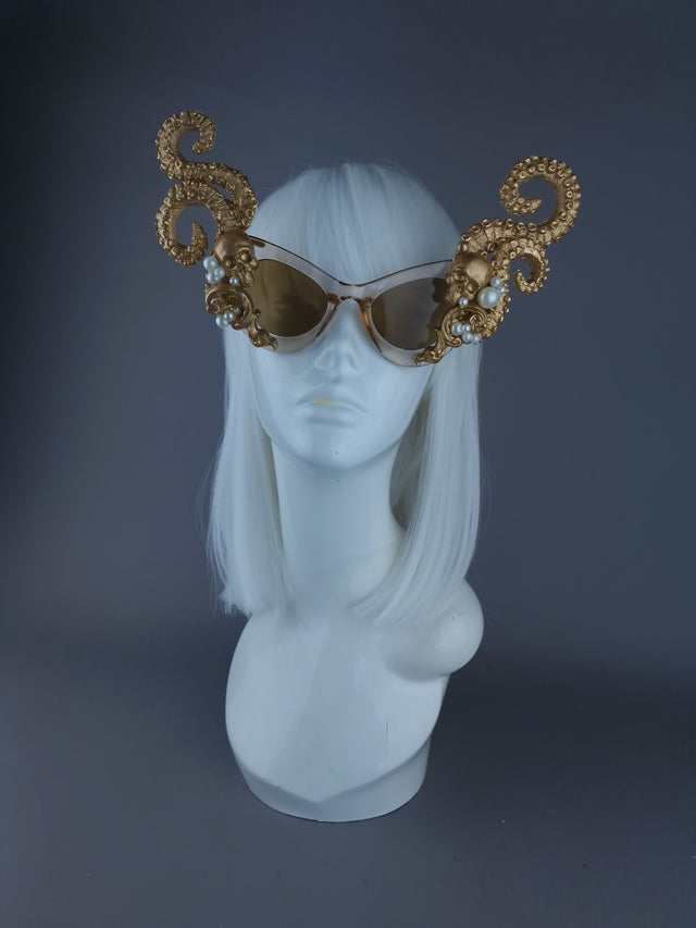 "Astaroth" Gold & Pearl Octopus Kraken Tentacle Sunglasses