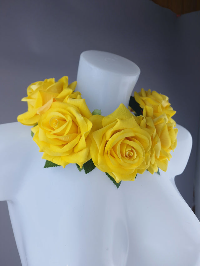 "Eva" Yellow Rose Flower Headdress & Neckpiece