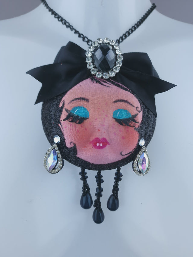 Dollface & Blinking Eye Necklace Brooch Jewellery