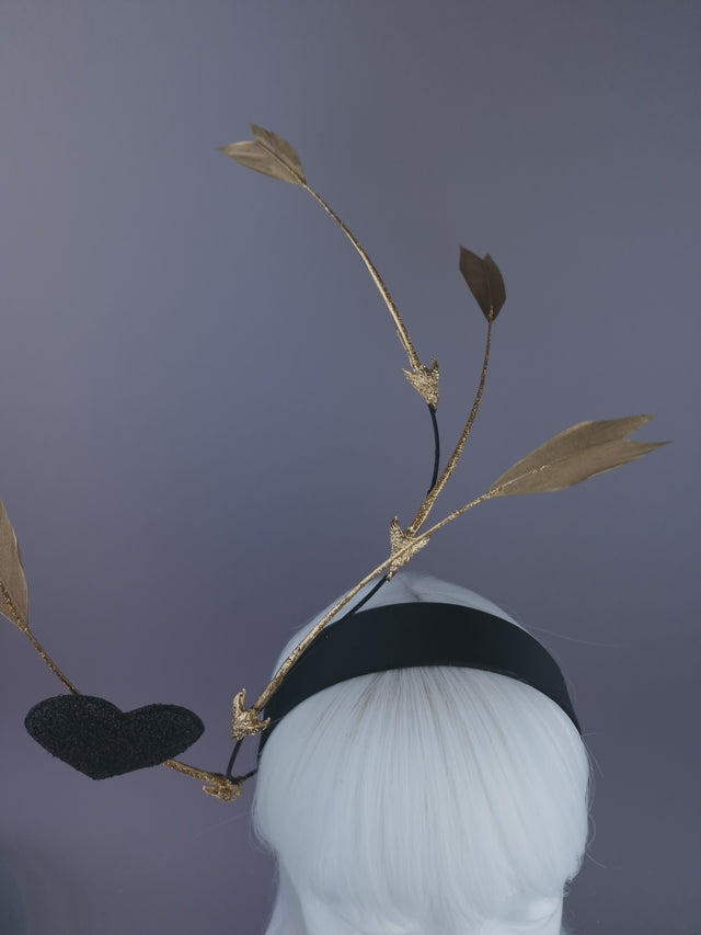 Pearls & Swine: Gold Arrows & Heart Headpiece "Pierced"