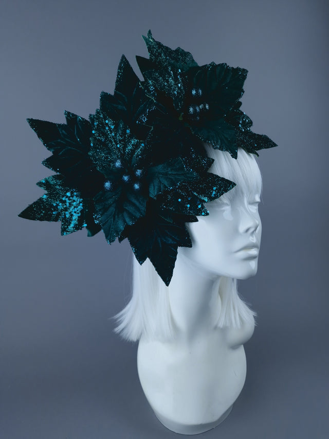 Dark Teal Green Poinsettia Xmas Headdress