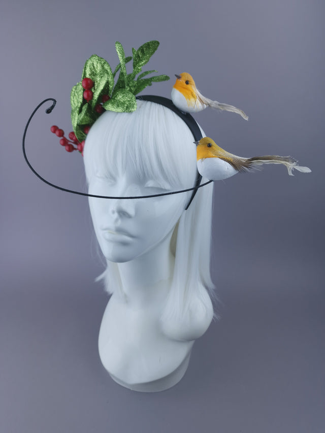 Glittered Leaves, Berries & Robins Xmas Headdress