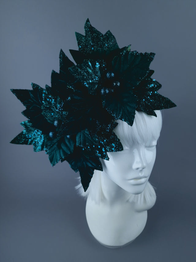 Dark Teal Green Poinsettia Xmas Headdress