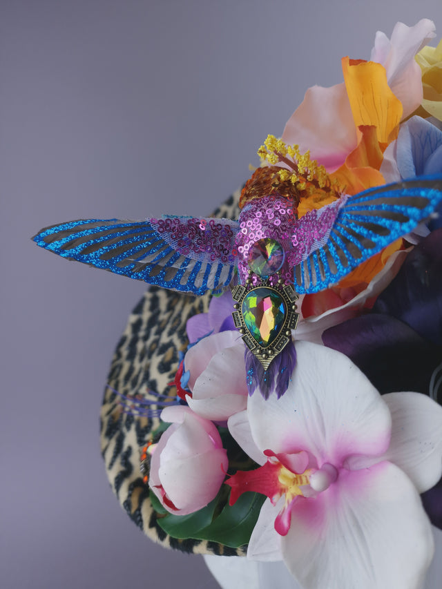 Pearls & Swine: Bespoke Commission Tropical Flower Leopard Print Hat