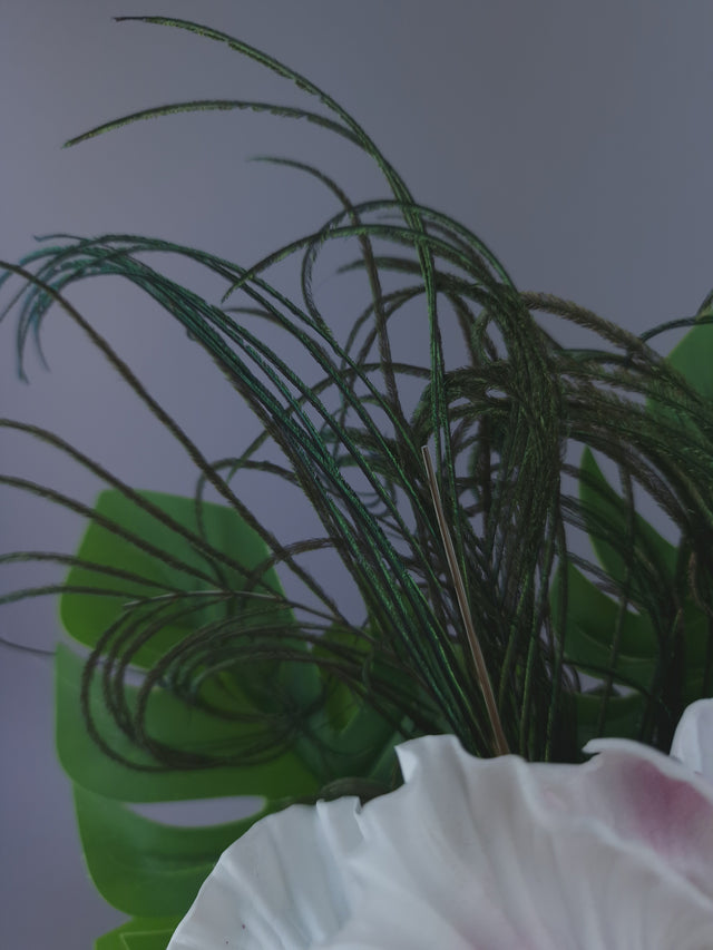 Pearls & Swine: Maximalist White Orchid Floral Feather Headpiece with Parrot
