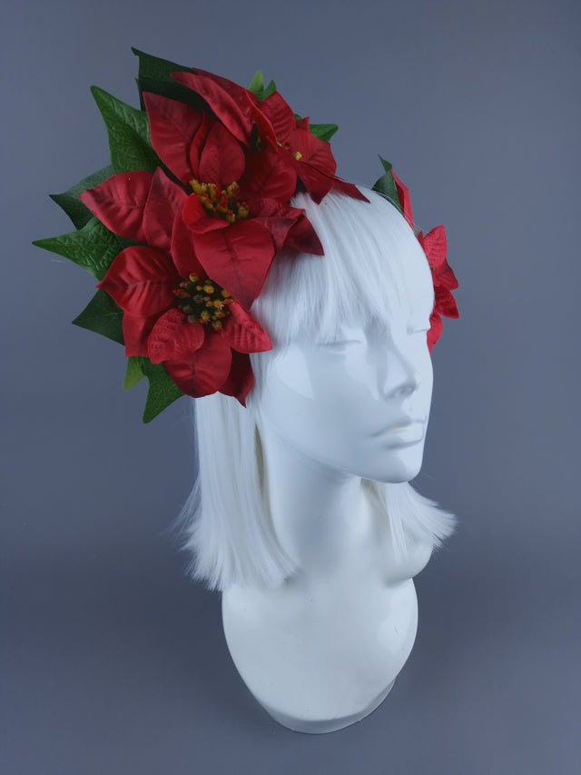 Red Poinsettia Xmas Headdress